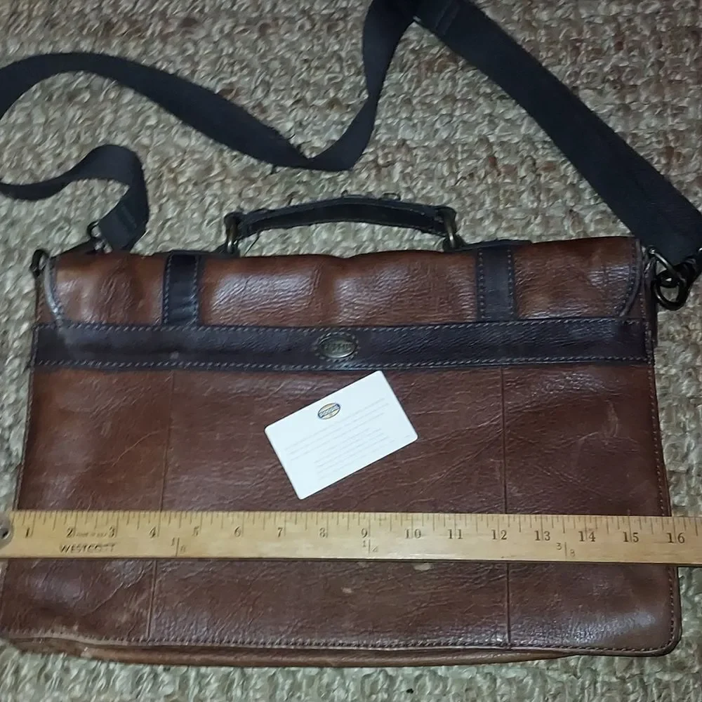 Vintage Fossil Leather Crossbody Messenger Laptop Bag
